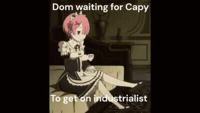 A Cartoon Of A Maid Sitting On A Bed With The Caption Dom Waiting For Capy To Get On Industrialist GIF