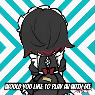 A Cartoon Of A Maid With The Words " Would You Like To Play Av With Me " Above Her GIF