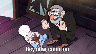 A Cartoon Of A Man And A Baby With The Words Hey Now Come On GIF