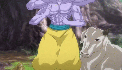A Cartoon Of A Man And A Cow With Horns GIF