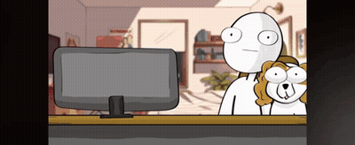 A Cartoon Of A Man And A Dog Looking At A Computer GIF