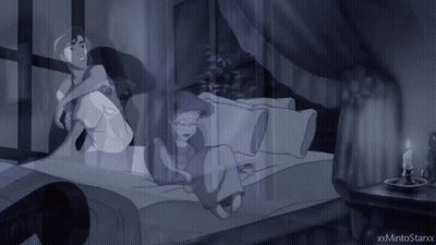 A Cartoon Of A Man And A Girl Sitting On A Bed GIF