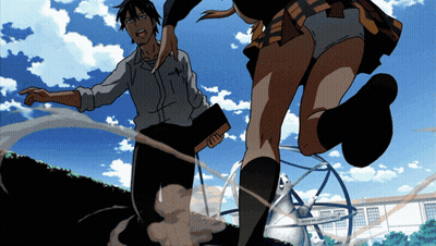 A Cartoon Of A Man And A Girl With A Bible GIF