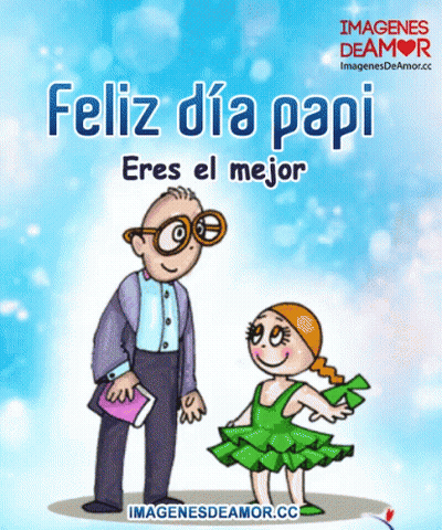 A Cartoon Of A Man And A Girl With The Words Feliz Dia Papi GIF