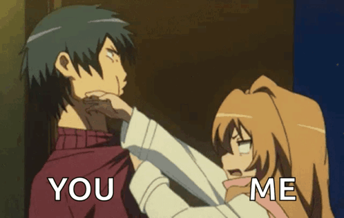 A Cartoon Of A Man And A Girl With The Words " You Me " On The Bottom GIF