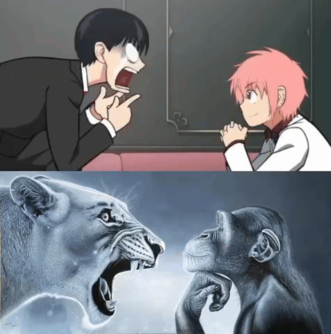 A Cartoon Of A Man And A Lion And A Cartoon Of A Chimpanzee GIF