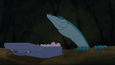 A Cartoon Of A Man And A Lizard Looking At Something GIF