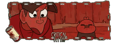 A Cartoon Of A Man And A Pig With The Words Critical Hit On It Sticker