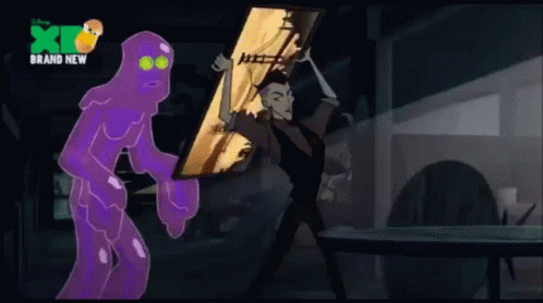 A Cartoon Of A Man And A Purple Monster With X Brand New On The Bottom Left GIF