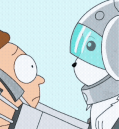 A Cartoon Of A Man And A Robot Looking At Each Other GIF