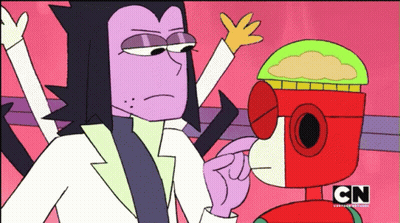 A Cartoon Of A Man And A Robot With The Cn Logo On The Bottom GIF