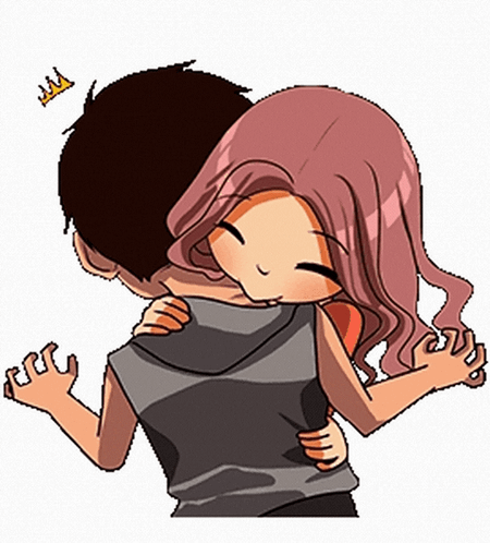 A Cartoon Of A Man And A Woman Hugging With A Crown On Their Head GIF