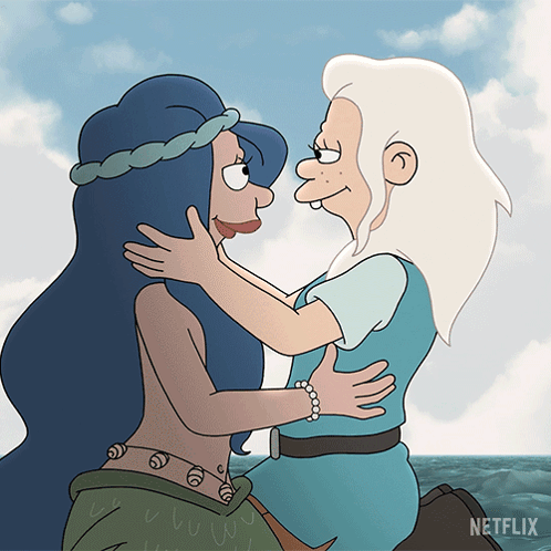 A Cartoon Of A Man And A Woman Hugging With Netflix Written On The Bottom Right GIF