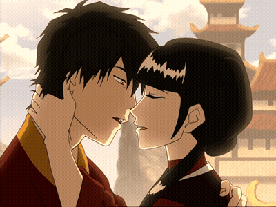 A Cartoon Of A Man And A Woman Kissing In Front Of A Building GIF