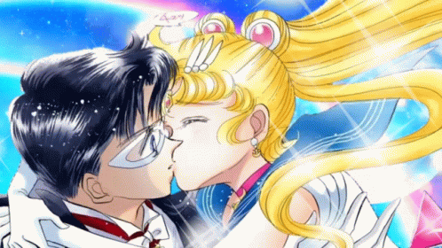 A Cartoon Of A Man And A Woman Kissing With The Word Day Written On The Bottom GIF