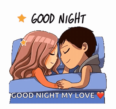 A Cartoon Of A Man And A Woman Sleeping In A Bed With The Words `` Good Night My Love '' . GIF