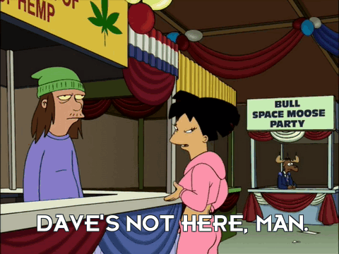 A Cartoon Of A Man And A Woman Standing In Front Of A Bull Space Moose Party Sign GIF