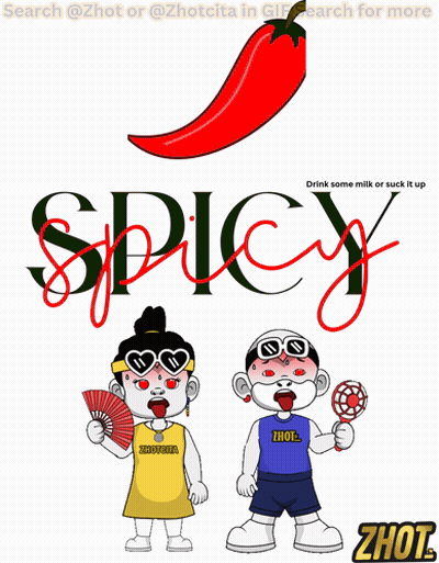 A Cartoon Of A Man And A Woman Standing Next To Each Other With The Word Spicy Above Them GIF
