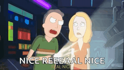 A Cartoon Of A Man And A Woman Standing Next To Each Other With The Words `` Nice Reeeeeal Nice '' . GIF