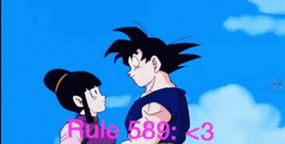 A Cartoon Of A Man And A Woman Standing Next To Each Other With The Words Rule 589 < 3 Above Them GIF
