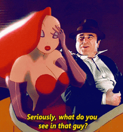 A Cartoon Of A Man And A Woman With Seriously What Do You See In That Guy GIF