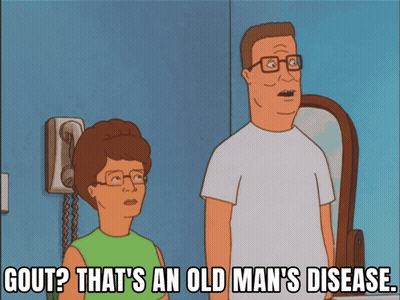 A Cartoon Of A Man And A Woman With The Caption Gout That 'S An Old Man 'S Disease .. GIF
