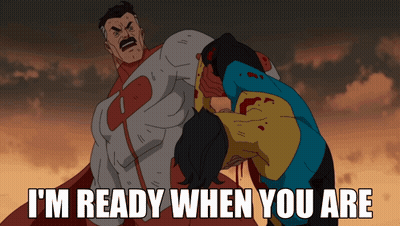A Cartoon Of A Man And A Woman With The Words I 'M Ready When You Are Below Them GIF