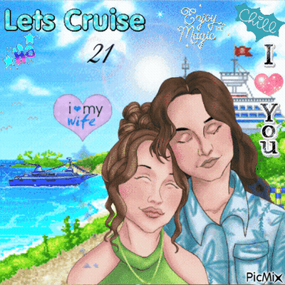 A Cartoon Of A Man And A Woman With The Words Let 'S Cruise 21 GIF