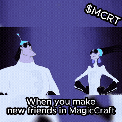 A Cartoon Of A Man And A Woman With The Words " When You Make New Friends In Magiccraft " GIF