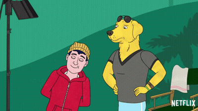 A Cartoon Of A Man And A Yellow Dog With A Netflix Logo On The Bottom GIF