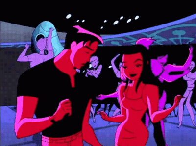 A Cartoon Of A Man And Woman Dancing In A Club GIF