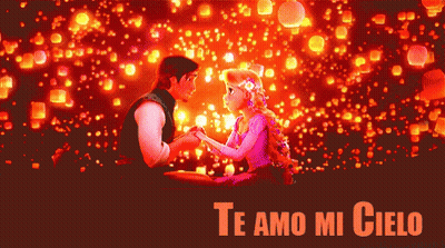 A Cartoon Of A Man And Woman Holding Hands With The Words Te Amo Mi Cielo GIF