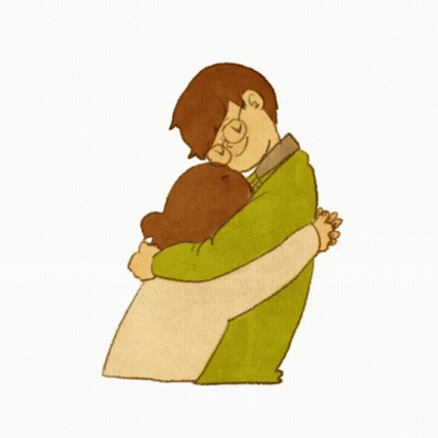 A Cartoon Of A Man And Woman Hugging With The Man Wearing Glasses GIF