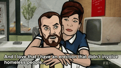 A Cartoon Of A Man And Woman Hugging With The Words And I Love That I Have An Erection That Did N't GIF
