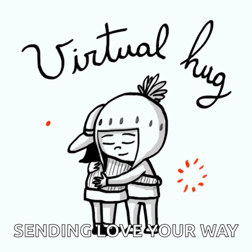 A Cartoon Of A Man And Woman Hugging With The Words Virtual Hug Sending Love Your Way GIF
