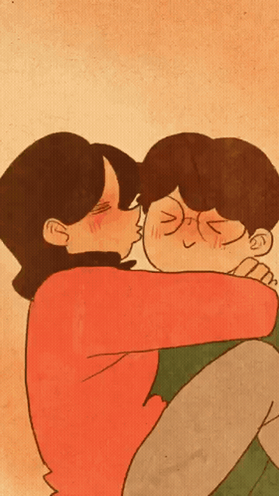 A Cartoon Of A Man And Woman Kissing GIF