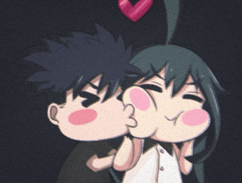 A Cartoon Of A Man And Woman Kissing With A Heart In The Background GIF