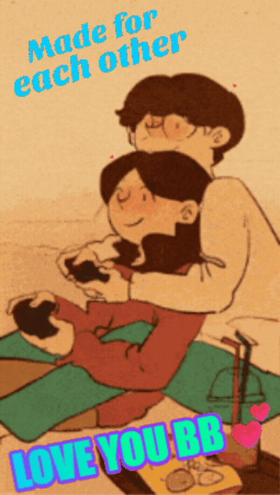 A Cartoon Of A Man And Woman Playing A Video Game With The Words Made For Each Other Above Them GIF