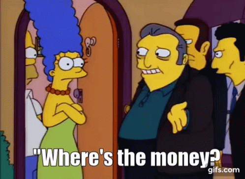 A Cartoon Of A Man Asking Where 'S The Money . GIF
