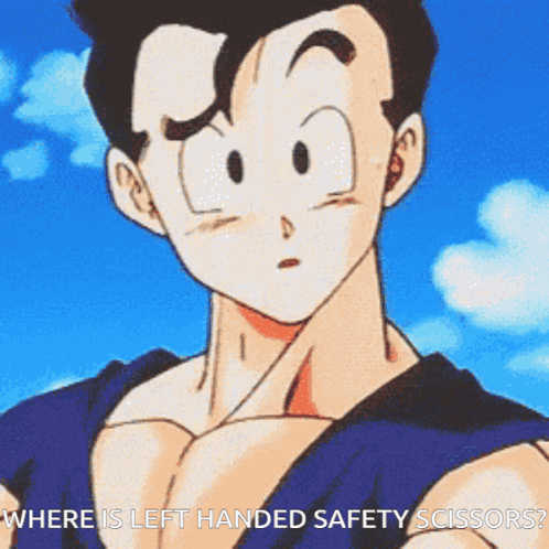 A Cartoon Of A Man Asking Where The Left Handed Safety Scissors GIF