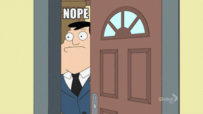 A Cartoon Of A Man Behind A Door That Says Nope On It GIF