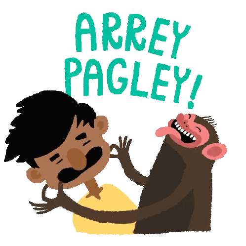 A Cartoon Of A Man Being Attacked By A Monkey With The Words Arrey Pagley Sticker
