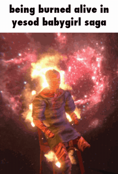 A Cartoon Of A Man Being Burned Alive In A Yesod Babygirl Saga GIF