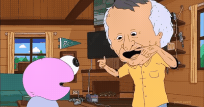 A Cartoon Of A Man Brushing His Teeth In Front Of A Sign That Says ' Boss ' GIF