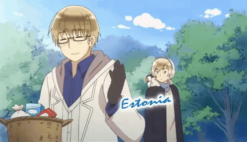 A Cartoon Of A Man Carrying A Basket With The Word Estonia Written On It GIF