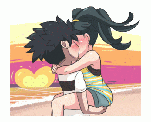 A Cartoon Of A Man Carrying A Woman On His Shoulders And Kissing Her GIF