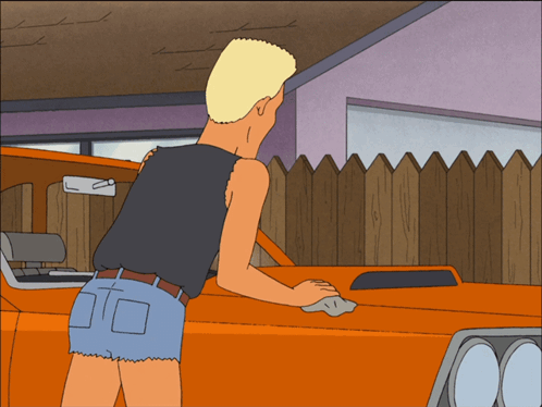 A Cartoon Of A Man Cleaning A Car With A Towel GIF