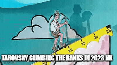 A Cartoon Of A Man Climbing A Mountain With A Ruler And A Pickaxe . GIF