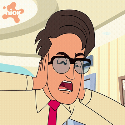 A Cartoon Of A Man Covering His Ears With His Hand With The Nick Logo Behind Him GIF