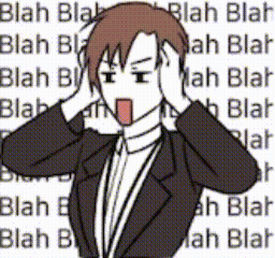 A Cartoon Of A Man Covering His Ears With His Hands With The Word Blah Behind Him GIF